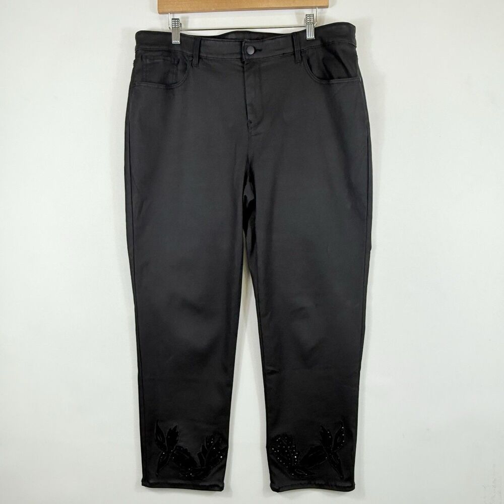 Chico's Womens 3 XL Black Girlfriend Slim Leg Faux Leather Studded‎ Ankle Pants
